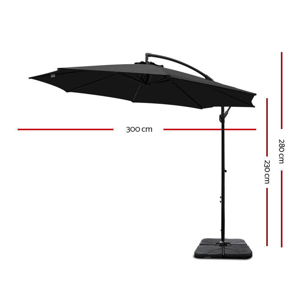 Garden Beach Sun Umbrella with Base UV Cantilever 3M - Black