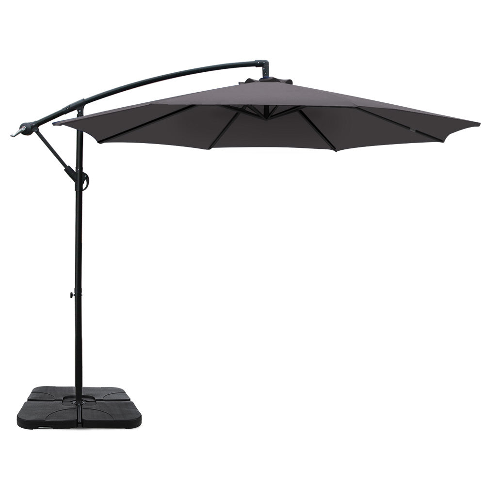 Garden Beach Sun Umbrella with Base UV Cantilever 3M - Charcoal
