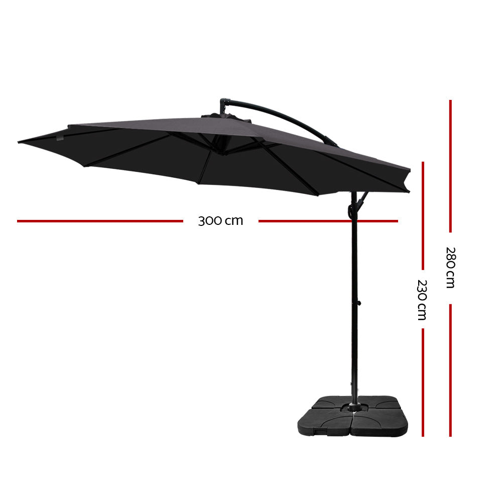 Garden Beach Sun Umbrella with Base UV Cantilever 3M - Charcoal