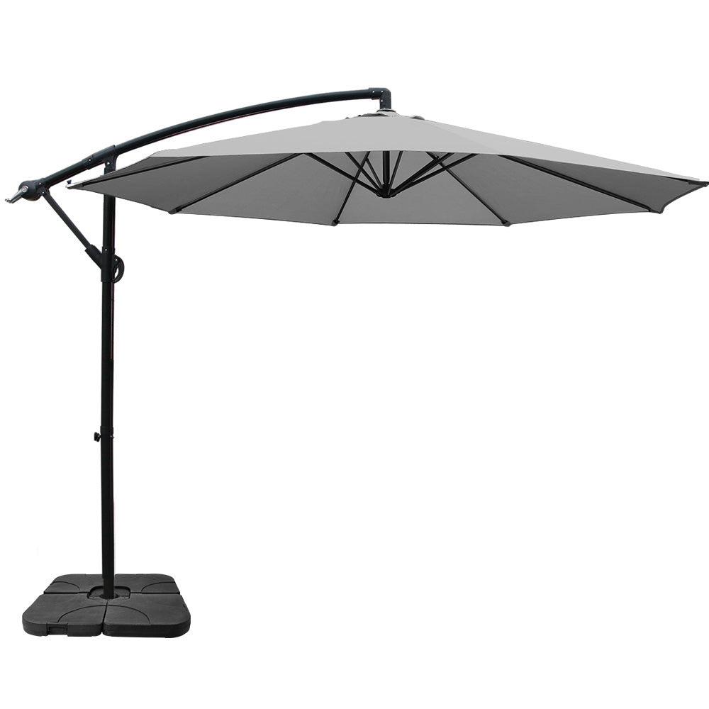 Garden Beach Sun Umbrella with Base UV Cantilever 3M - Grey