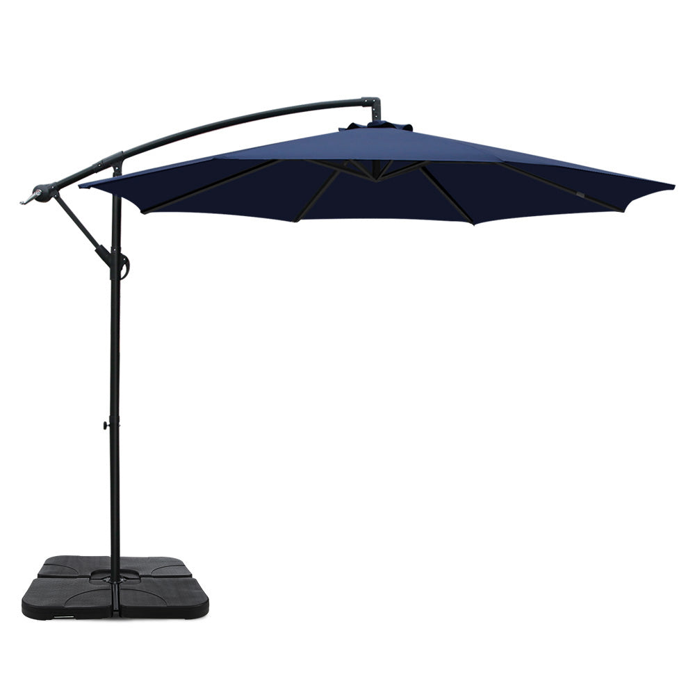 Garden Beach Sun Umbrella with Base UV Cantilever 3M - Navy