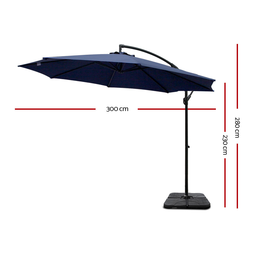 Garden Beach Sun Umbrella with Base UV Cantilever 3M - Navy