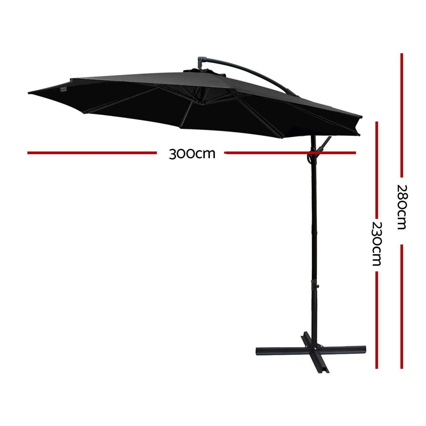 Cantilevered 3M Outdoor Garden Umbrella - Black
