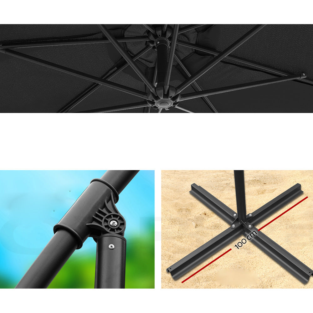 Cantilevered 3M Outdoor Garden Umbrella - Black