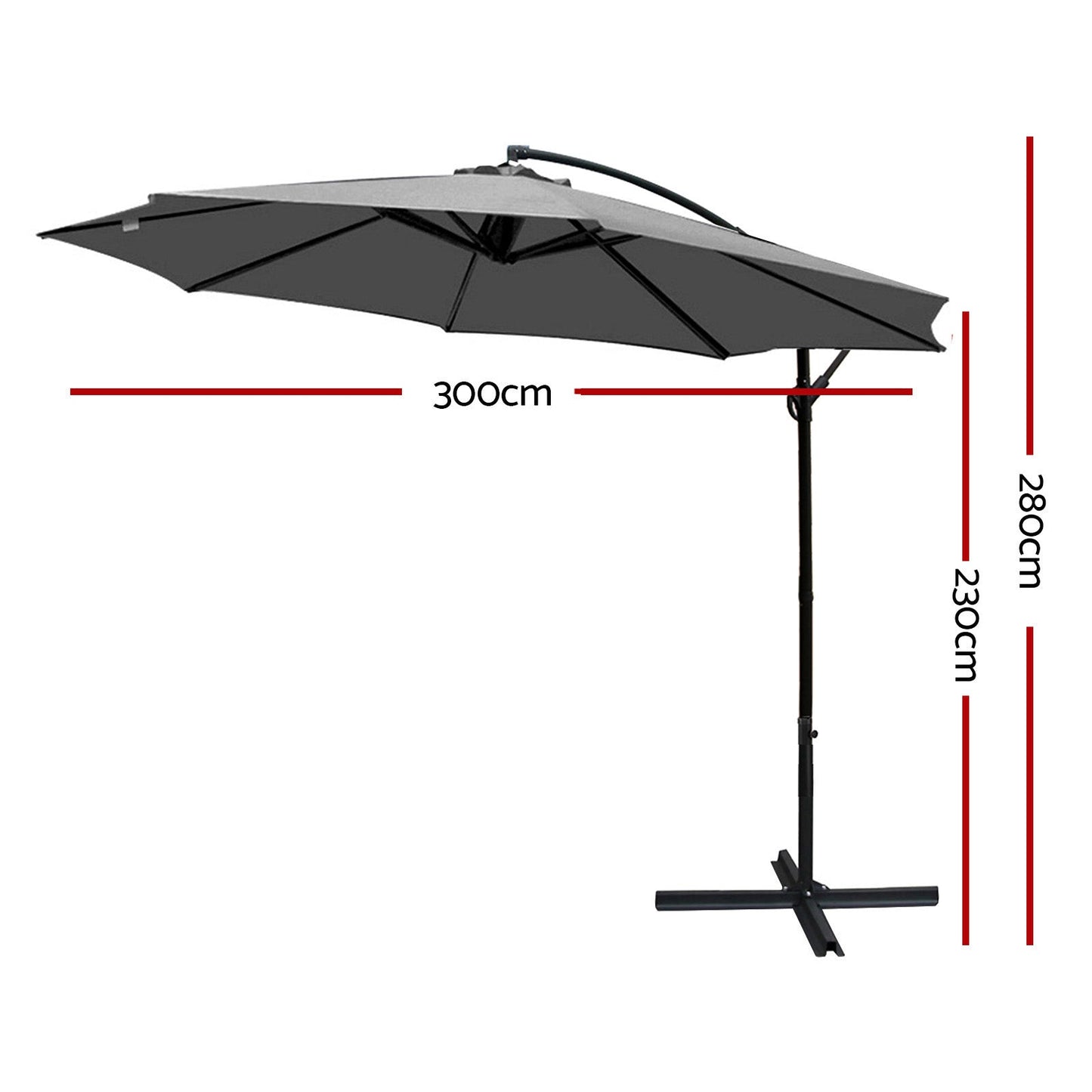 Cantilevered 3M Outdoor Garden Umbrella - Grey