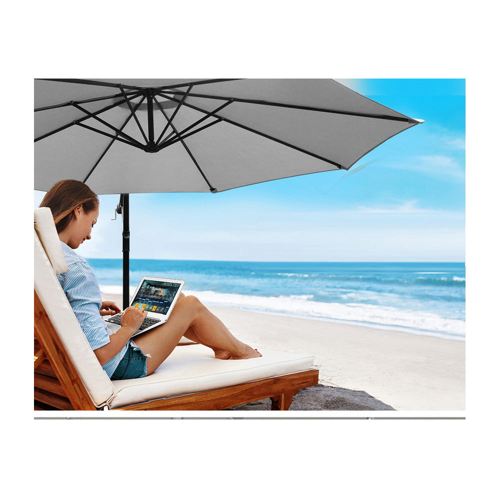 Cantilevered 3M Outdoor Garden Umbrella - Grey