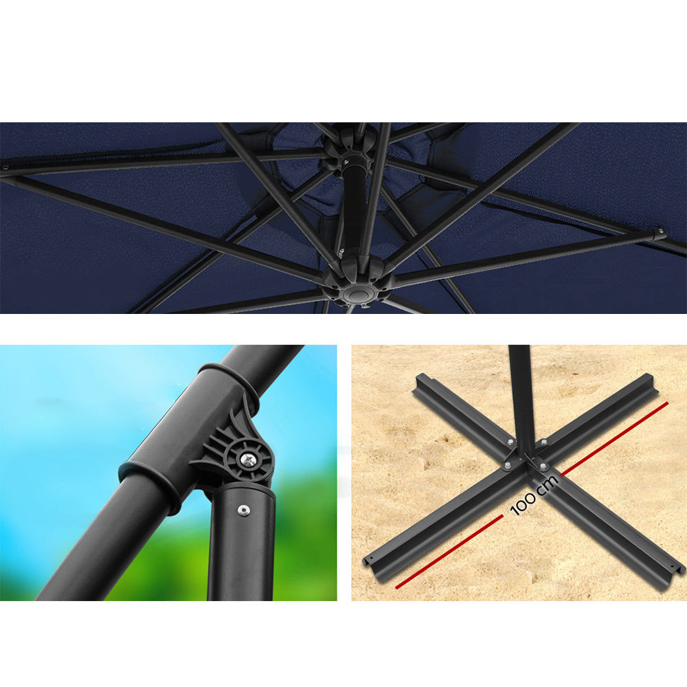 Cantilevered 3M Outdoor Garden Umbrella - Navy