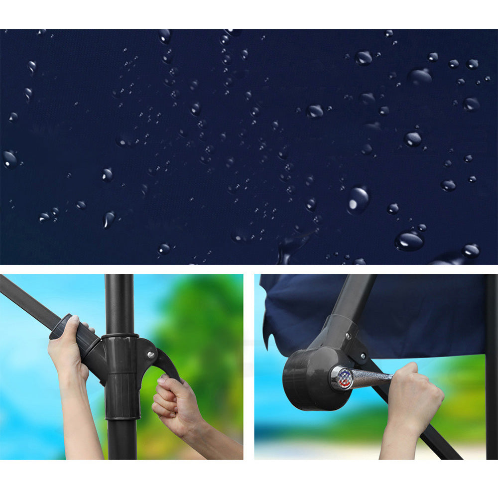 Cantilevered 3M Outdoor Garden Umbrella - Navy