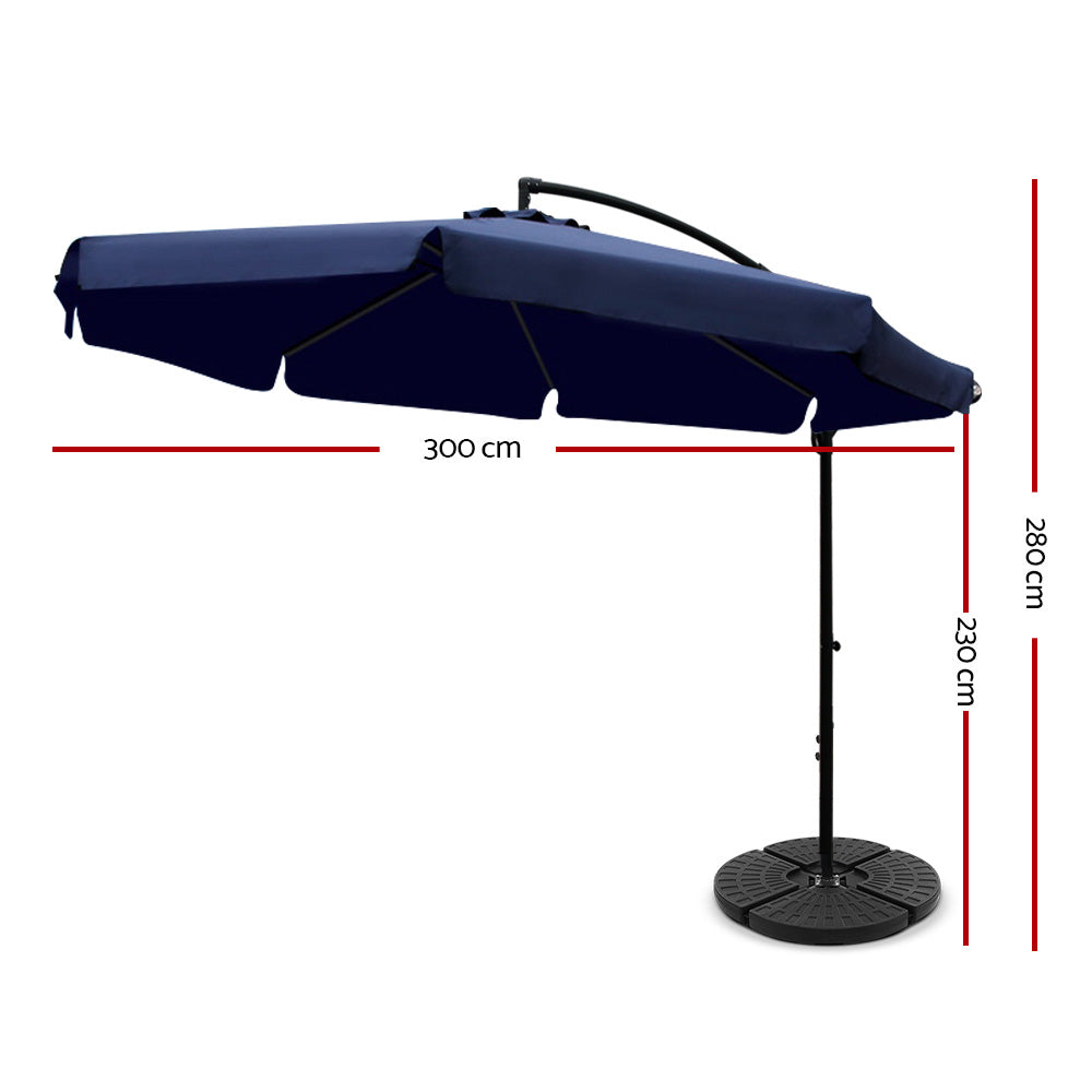 Beach Outdoor Sun Umbrella with Base UV Cantilever 3M - Navy