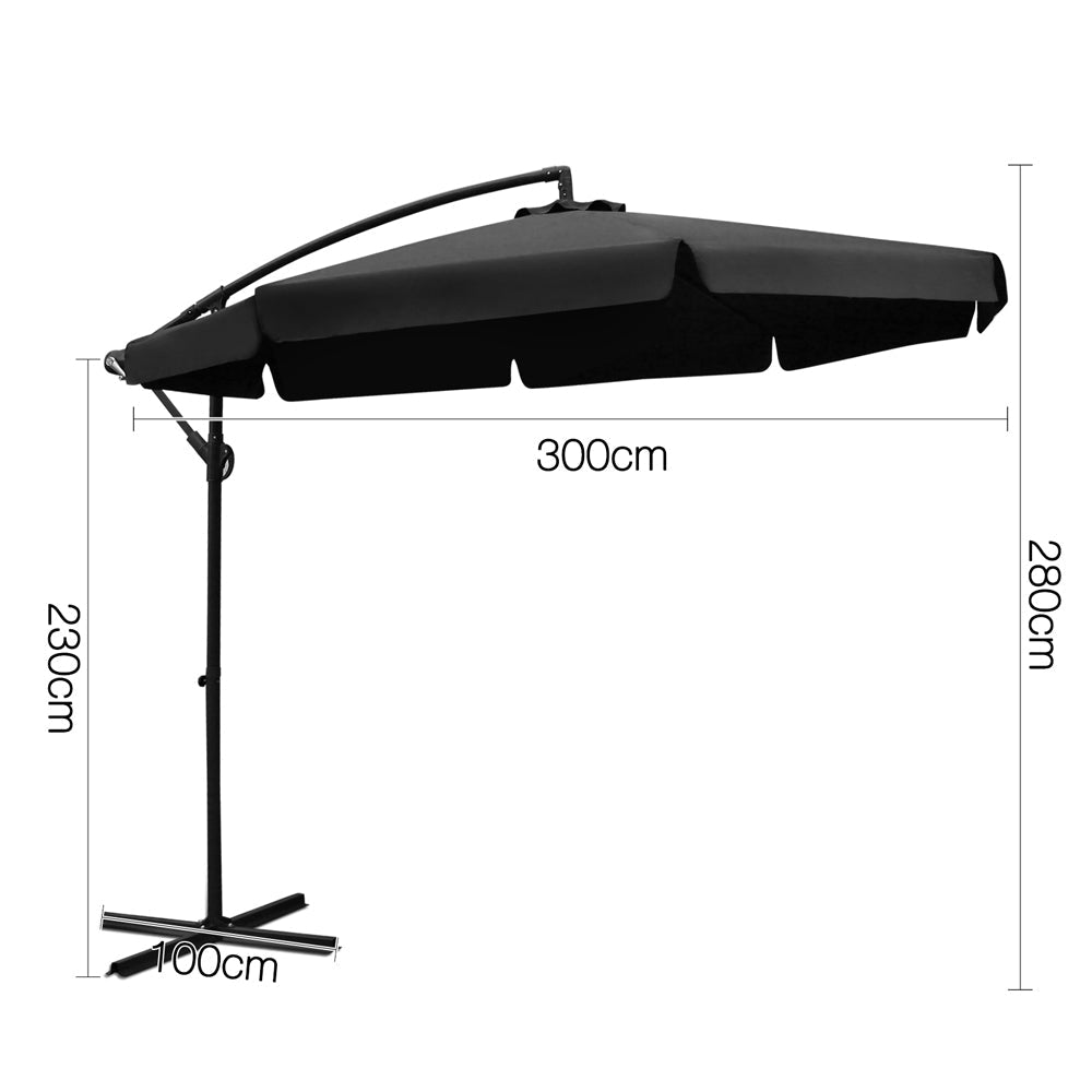 Outdoor Garden 3M Umbrella - Black