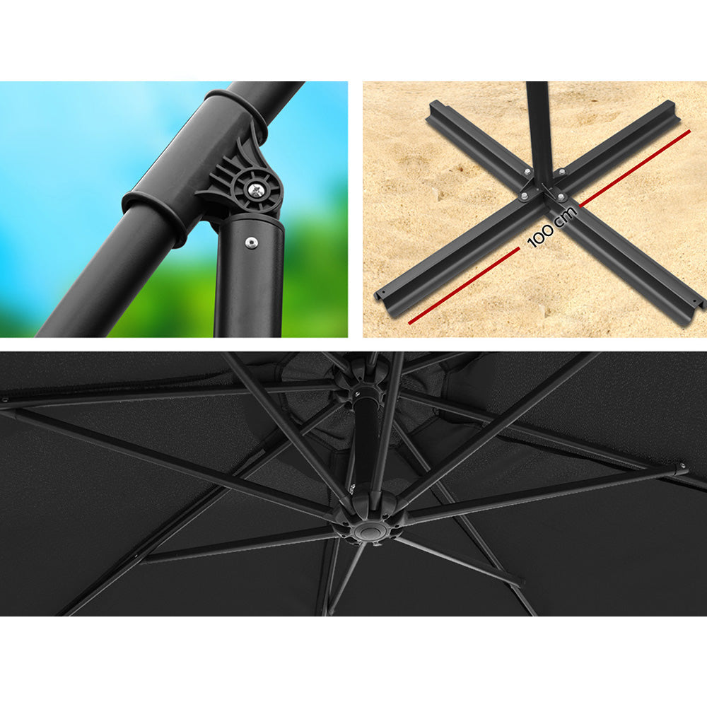 Outdoor Garden 3M Umbrella - Black