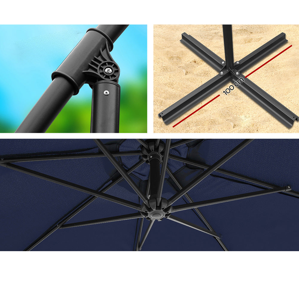Cantilevered 3M Outdoor Garden Umbrella - Navy