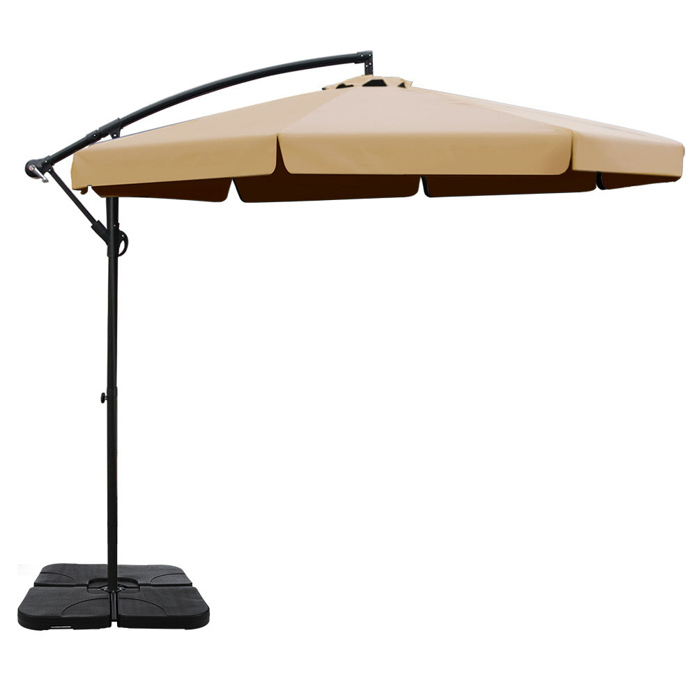 Sun Beach Umbrella with Base UV Cantilever 3M - Beige