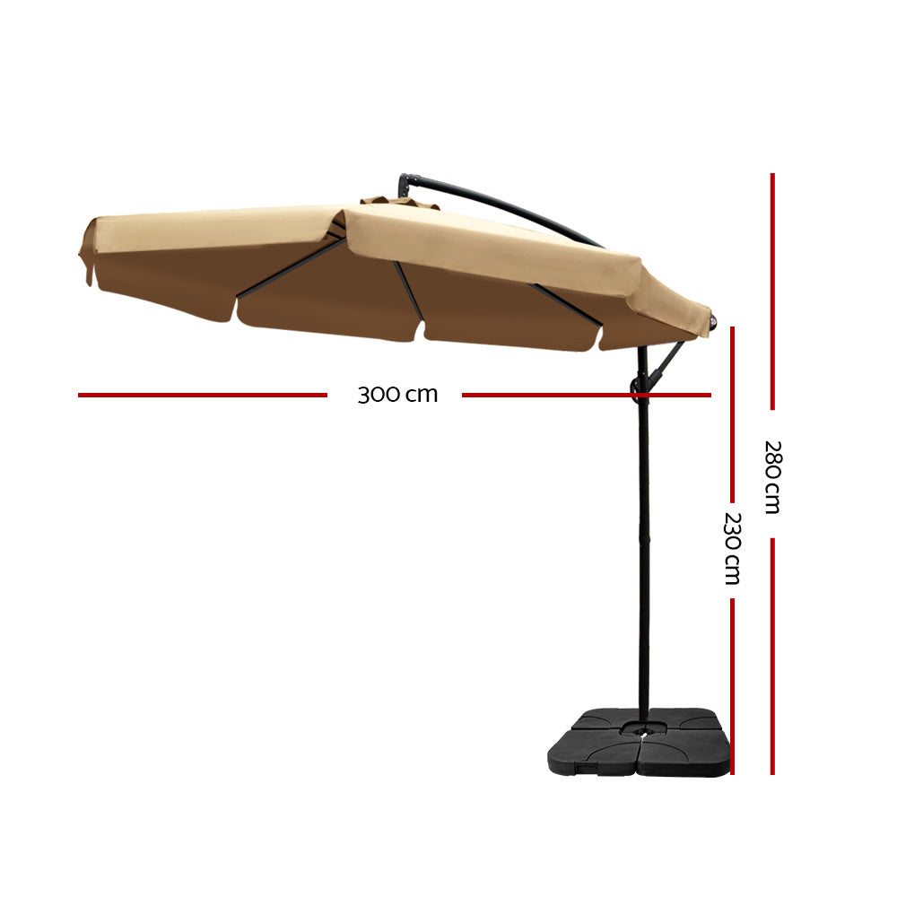 Sun Beach Umbrella with Base UV Cantilever 3M - Beige