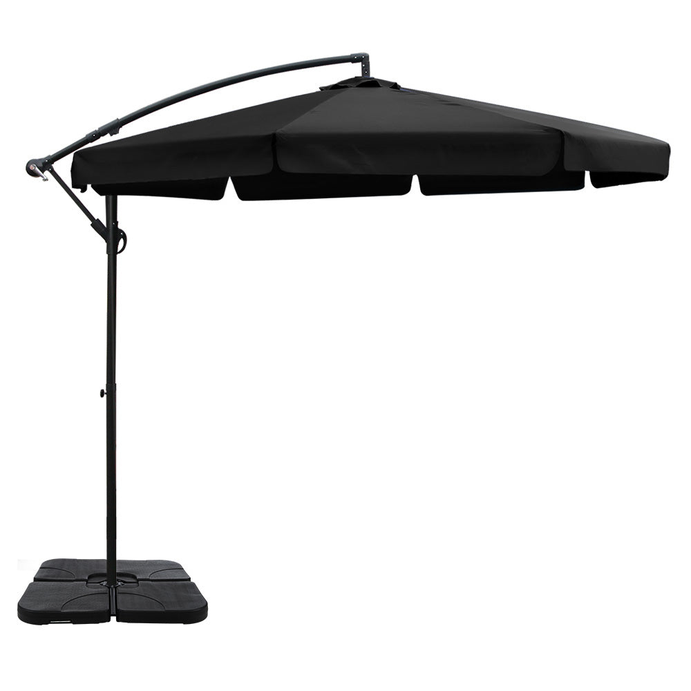 Sun Beach Umbrella with Base UV Cantilever 3M - Black