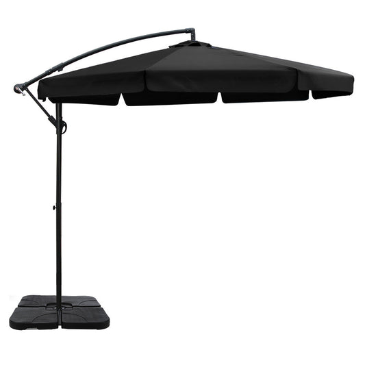 Sun Beach Umbrella with Base UV Cantilever 3M - Black