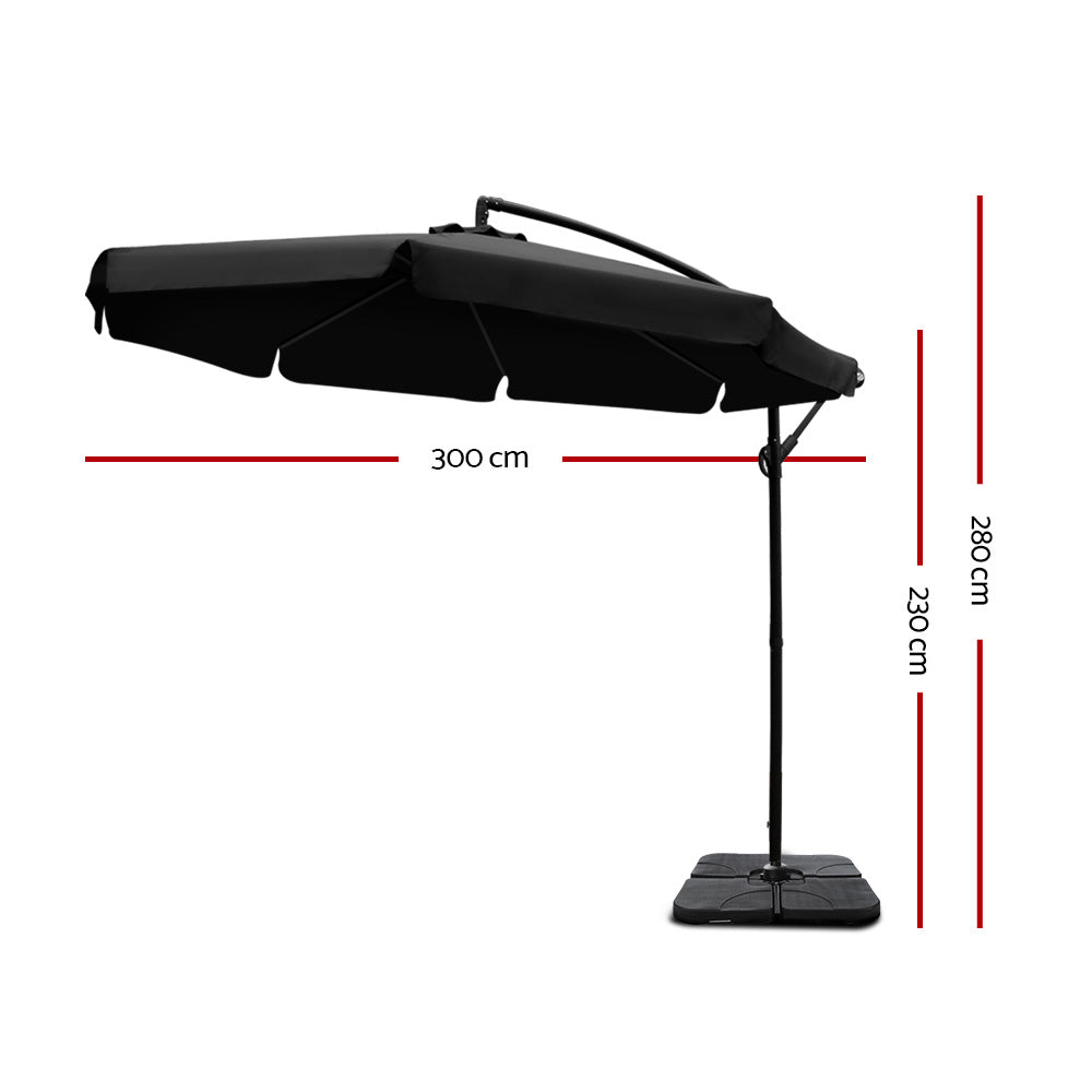 Sun Beach Umbrella with Base UV Cantilever 3M - Black