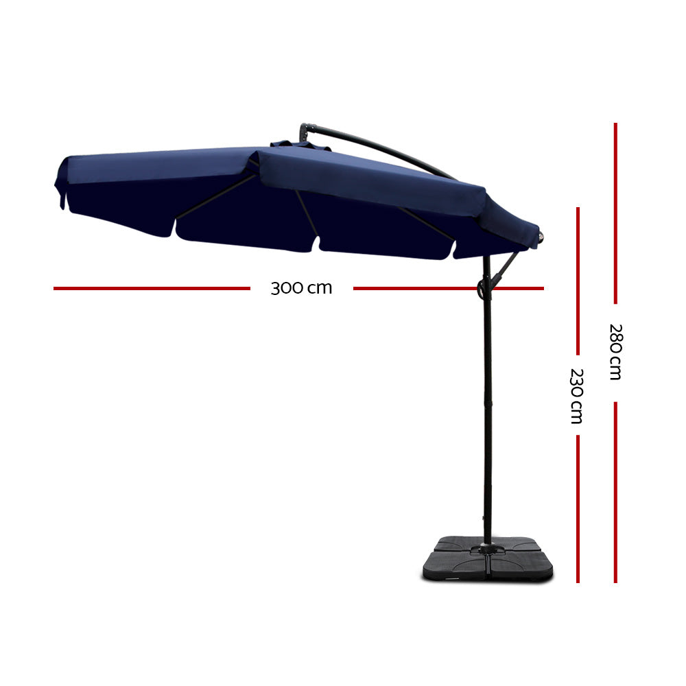 Sun Beach Umbrella with Base UV Cantilever 3M - Navy