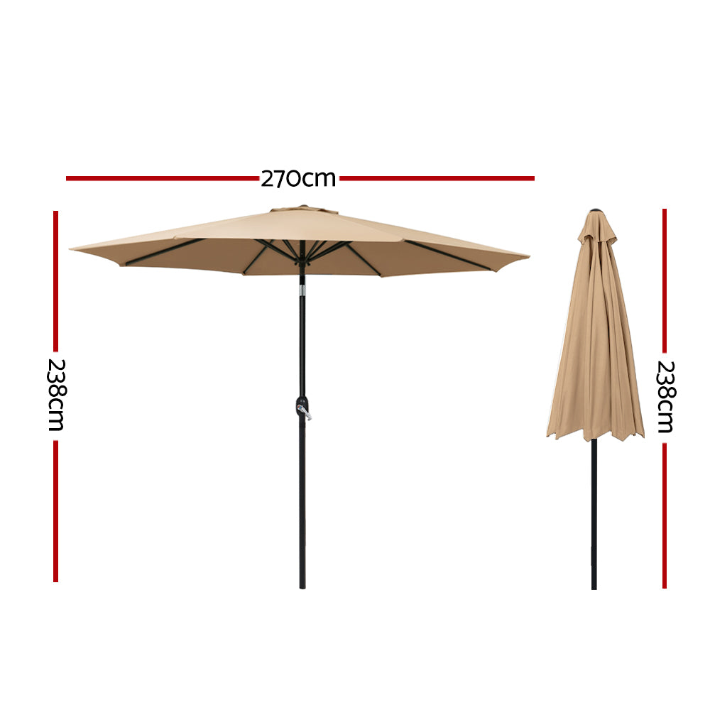 Outdoor Umbrella Garden Beach Tilt Sun Patio UV Pole - 2.7m