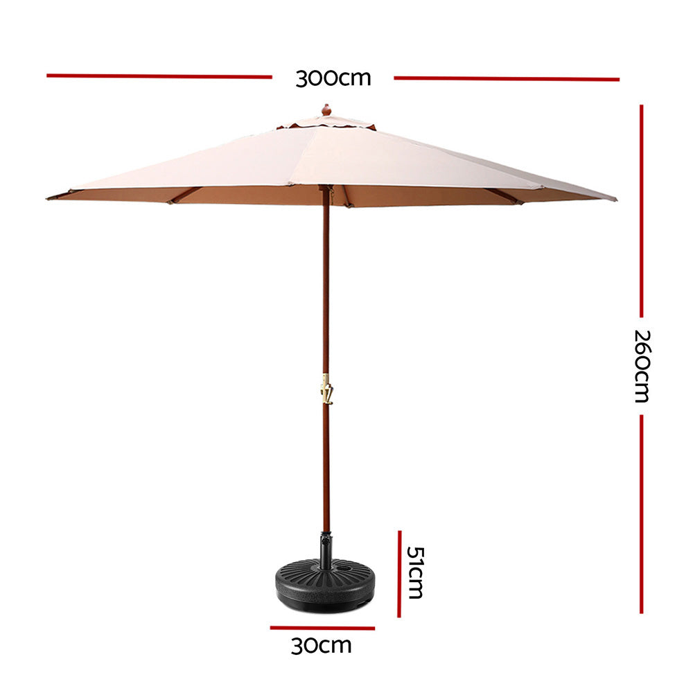 Garden Outdoor Umbrella Pole with Base Stand Beige - 3M
