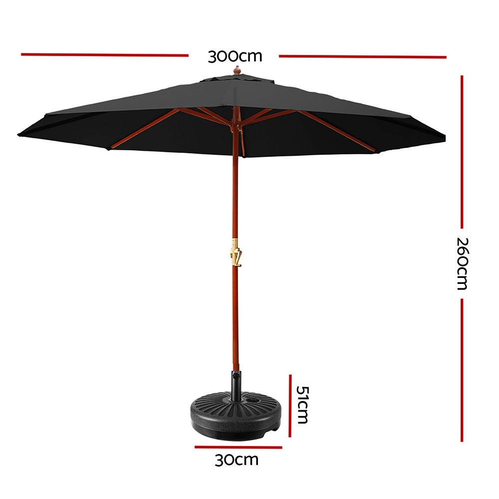 Garden Outdoor Umbrella with Base Pole Stand Black - 3m