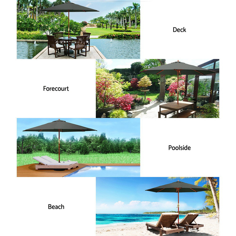 Beach Outdoor Umbrella Pole with Base Stand Charcoal - 3M