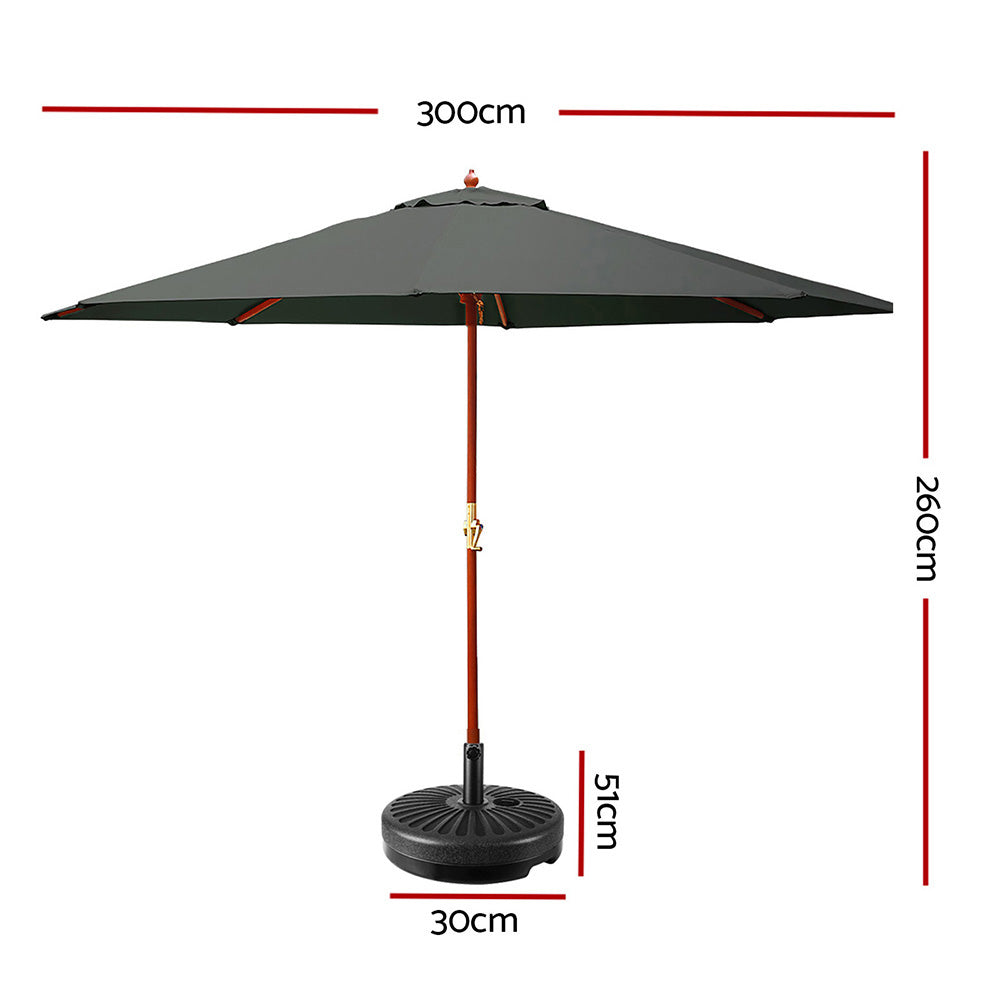Garden Outdoor Umbrella Pole with Base Stand Charcoal - 3M