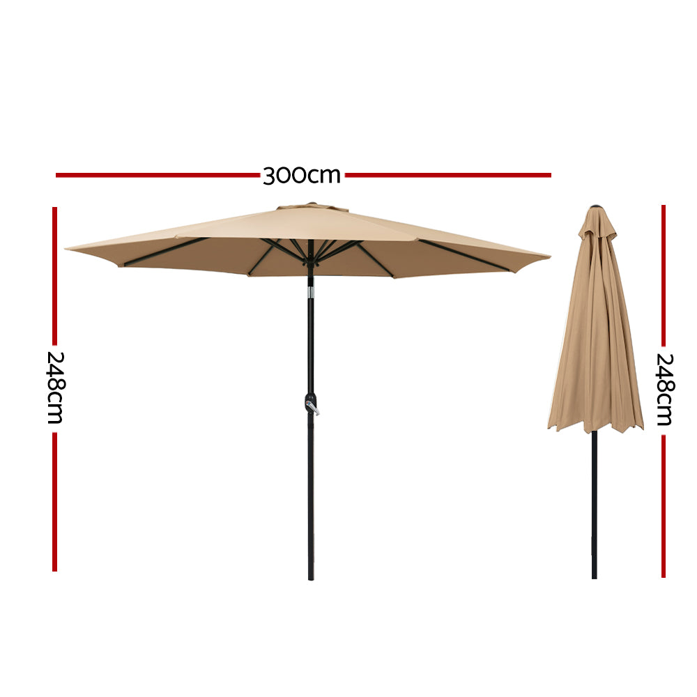 Outdoor Umbrella Garden Beach Tilt Sun Patio UV Pole - 3m