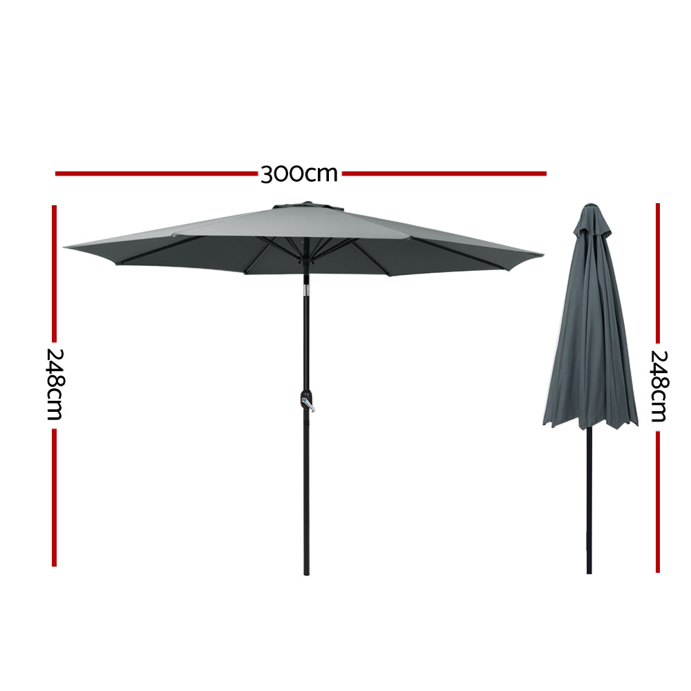 Outdoor Umbrella Garden Beach Tilt Sun Patio Deck Shelter - 3m