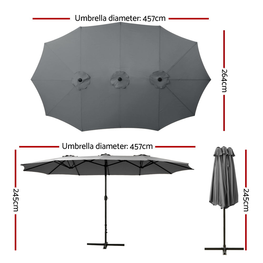 Outdoor Twin Umbrella Beach Stand Garden Sun Patio - 4.57m