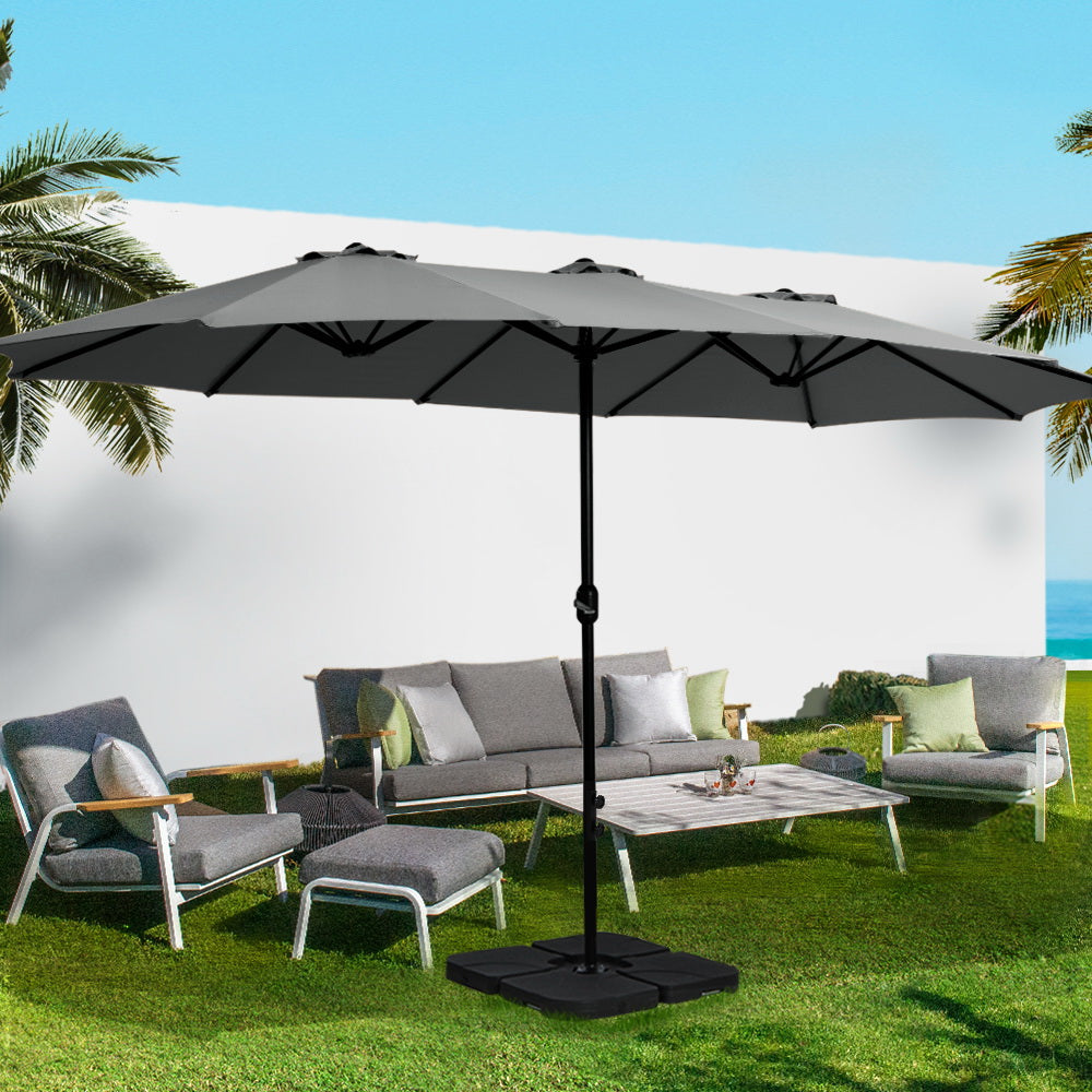 Outdoor Twin Umbrella Beach Stand Garden Sun Patio - 4.57m
