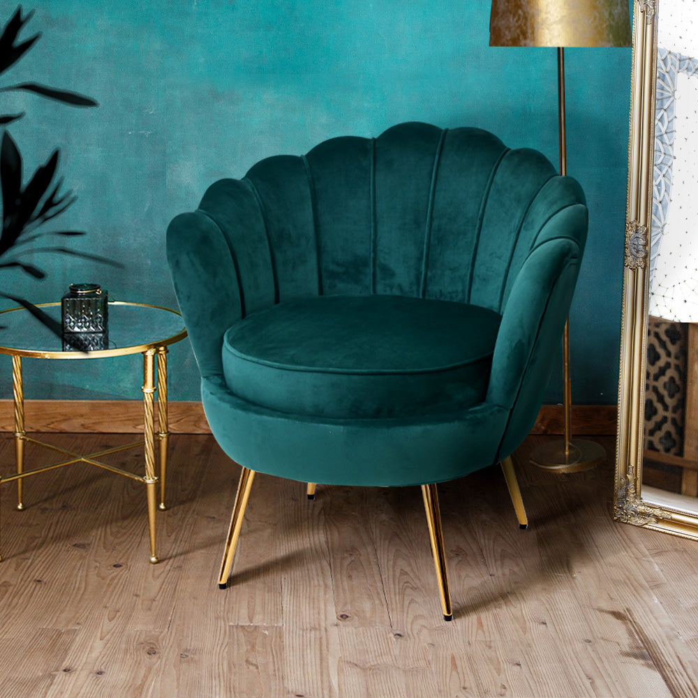 Armchair Lounge Chair Accent Armchairs Retro Lounge Accent Chair Single Sofa Velvet Shell Back Seat Green