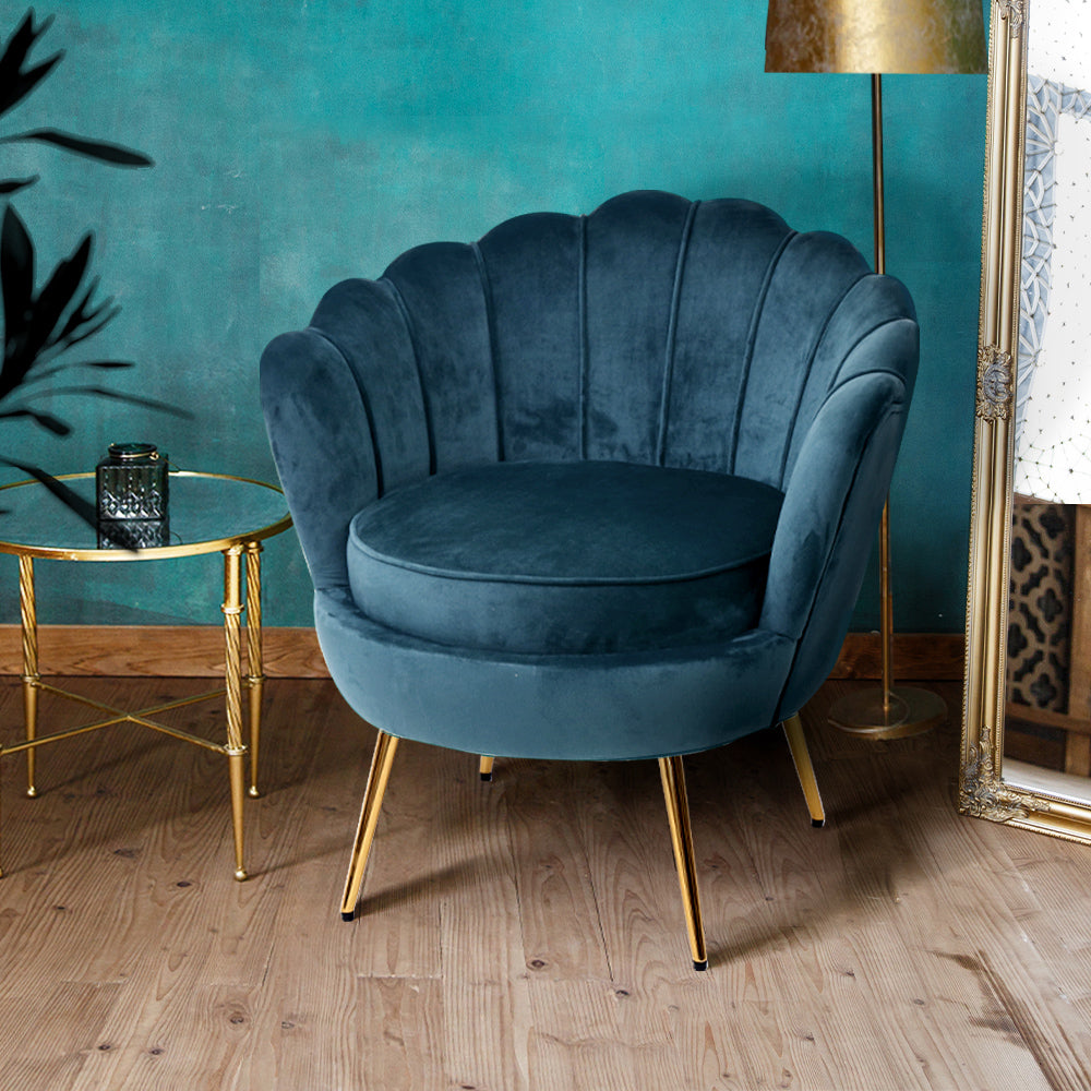 Armchair Lounge Chair Accent Retro Armchairs Lounge Shell Velvet Navy