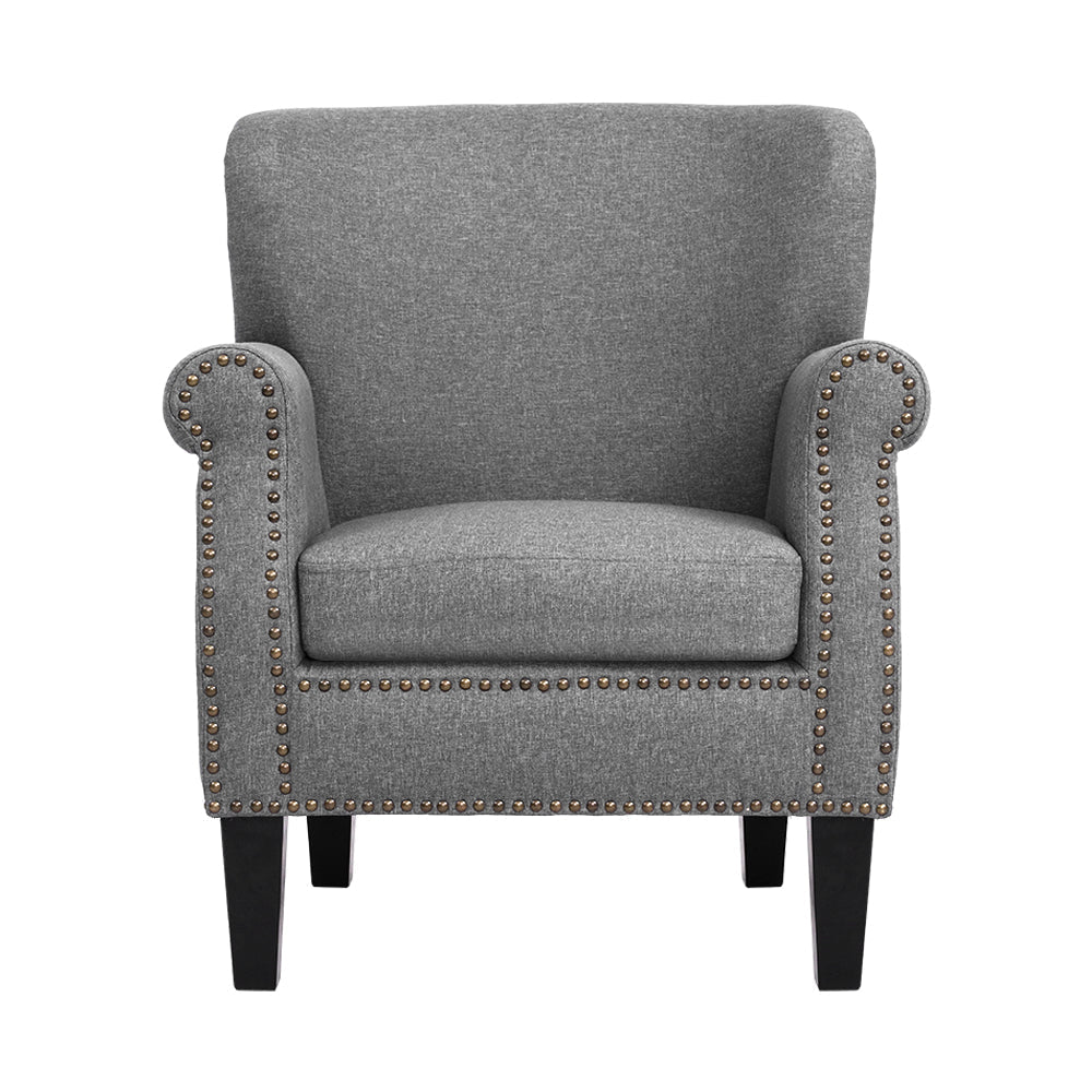 Armchair Accent Chair Retro Armchairs Lounge Accent Chair Single Sofa Linen Fabric Seat Grey