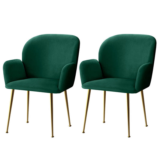 Set of 2 Dining Chair Armchair Cafe Chair Upholstered Velvet Green