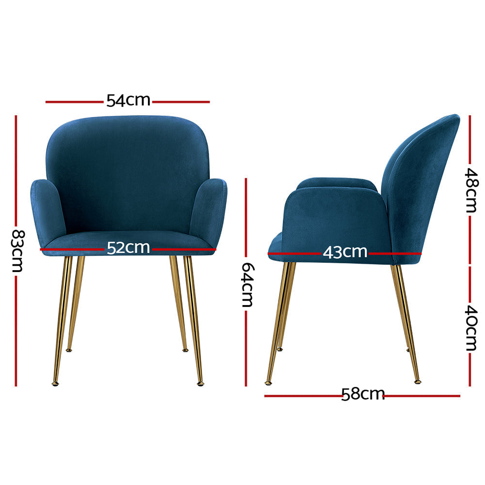 Set of 2 Kynsee Dining Chairs Armchair Cafe Chair Upholstered Velvet Blue