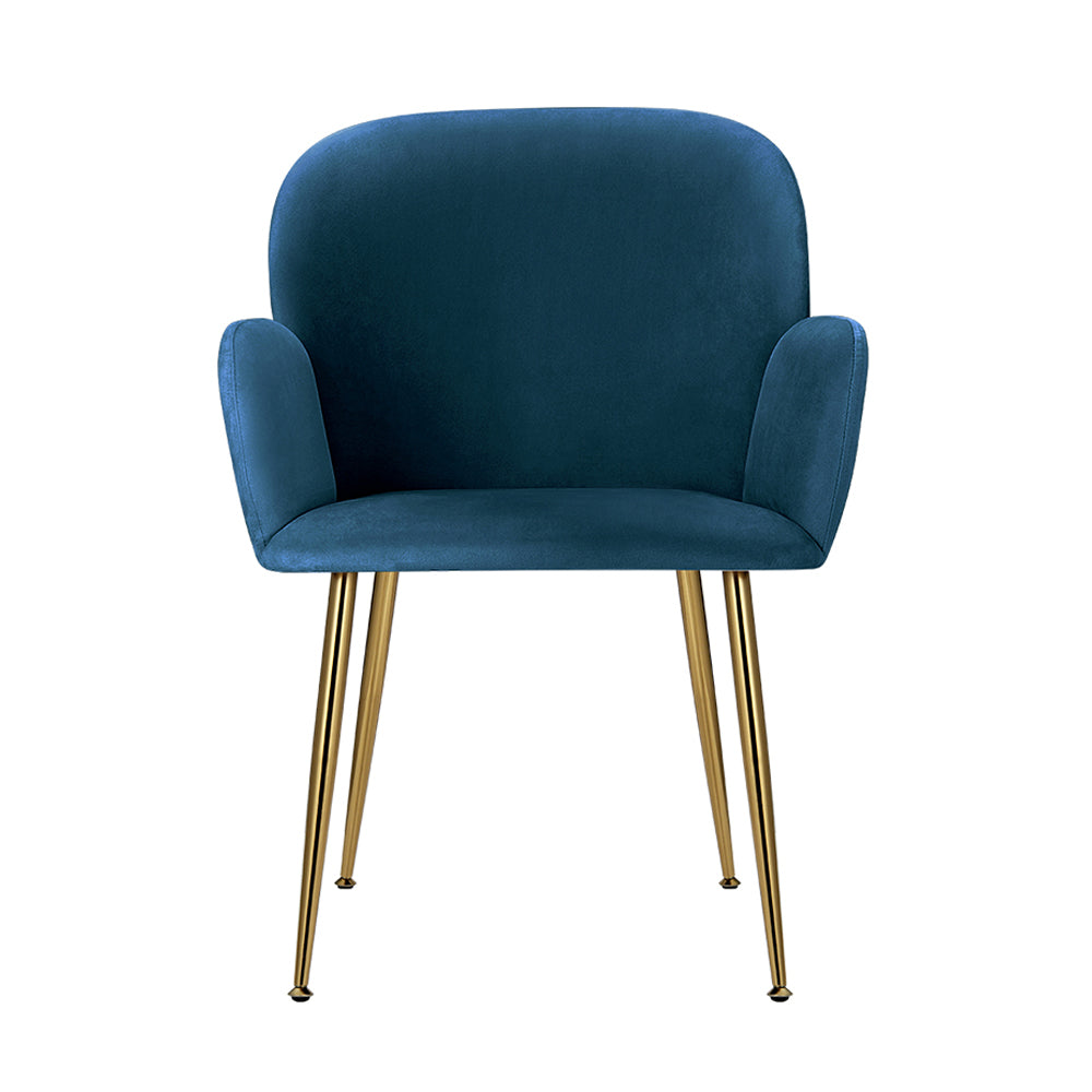 Set of 2 Kynsee Dining Chairs Armchair Cafe Chair Upholstered Velvet Blue