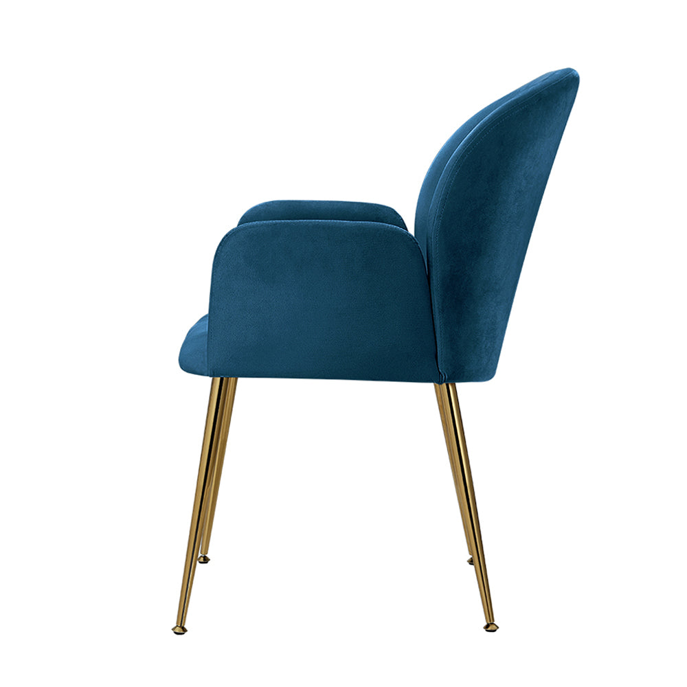 Set of 2 Kynsee Dining Chairs Armchair Cafe Chair Upholstered Velvet Blue