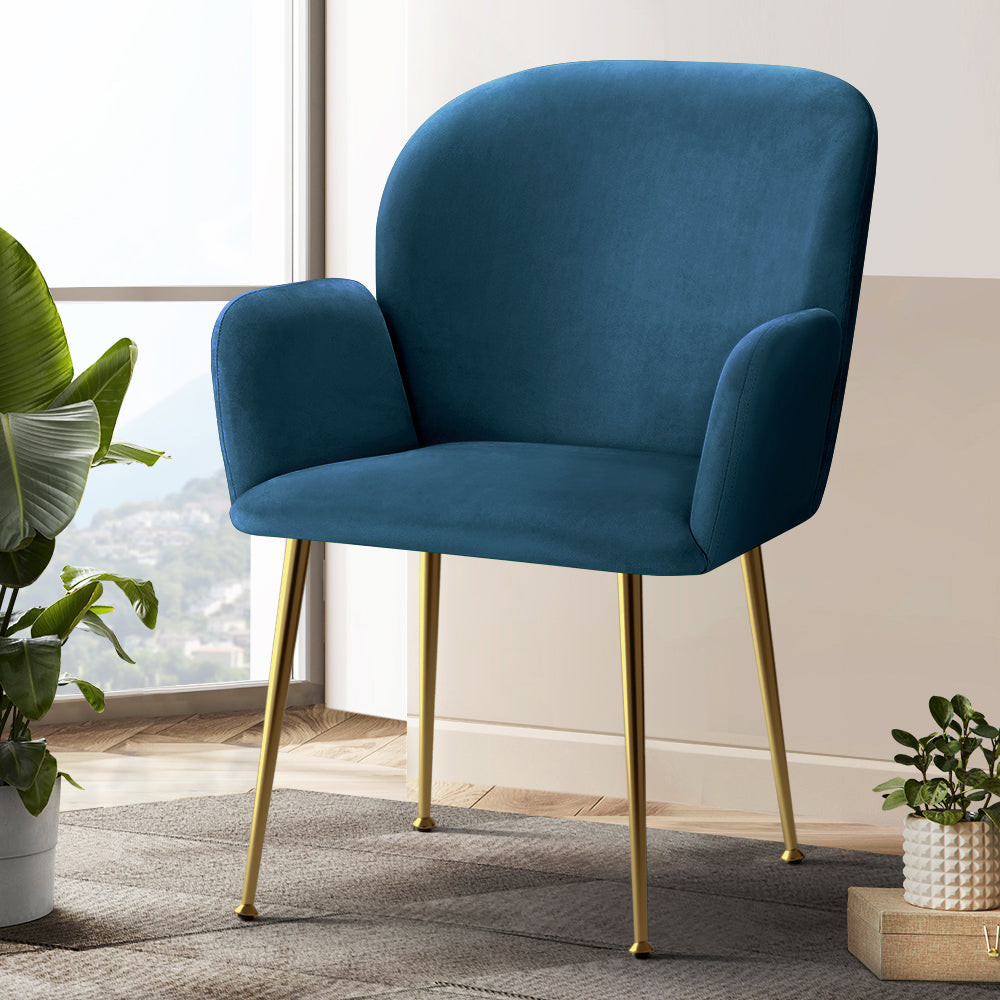Set of 2 Kynsee Dining Chairs Armchair Cafe Chair Upholstered Velvet Blue