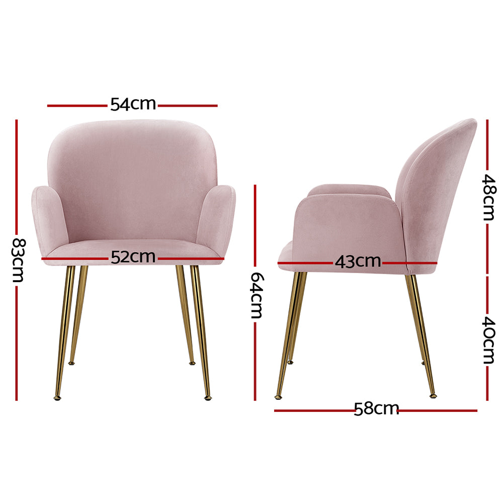 Set of 2 Kynsee Dining Chairs Armchair Cafe Chair Upholstered Velvet Pink