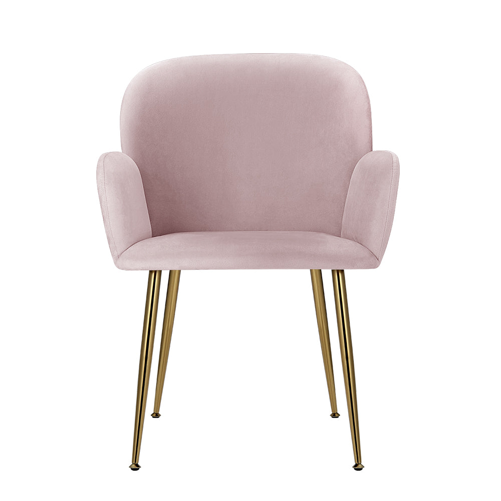 Set of 2 Kynsee Dining Chairs Armchair Cafe Chair Upholstered Velvet Pink