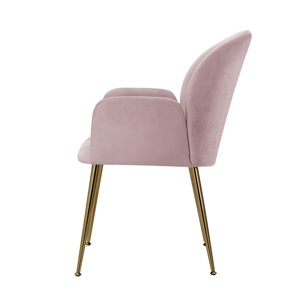 Set of 2 Kynsee Dining Chairs Armchair Cafe Chair Upholstered Velvet Pink