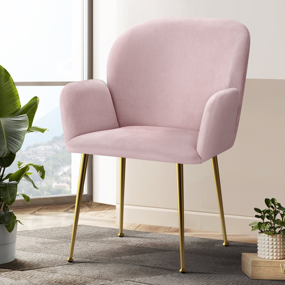 Set of 2 Kynsee Dining Chairs Armchair Cafe Chair Upholstered Velvet Pink