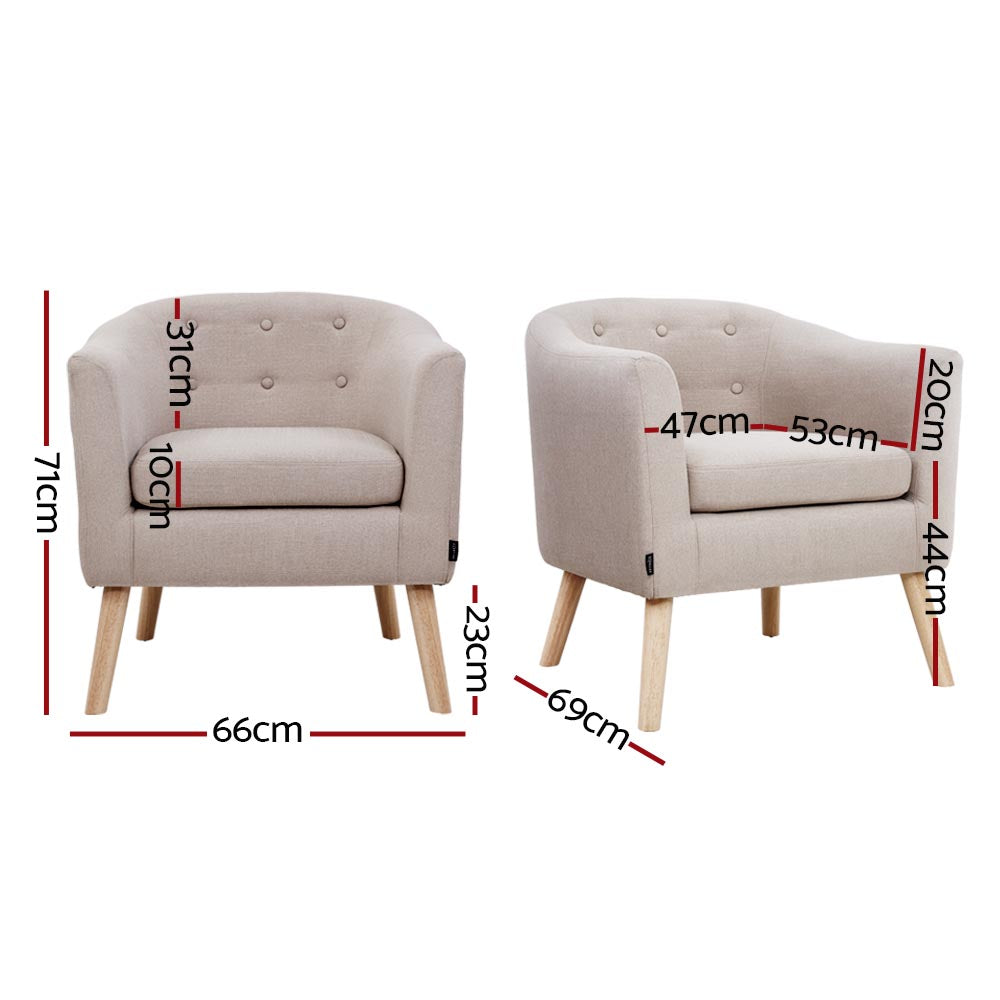 Armchair Tub Chair Single Accent Armchairs Sofa Lounge Fabric Beige