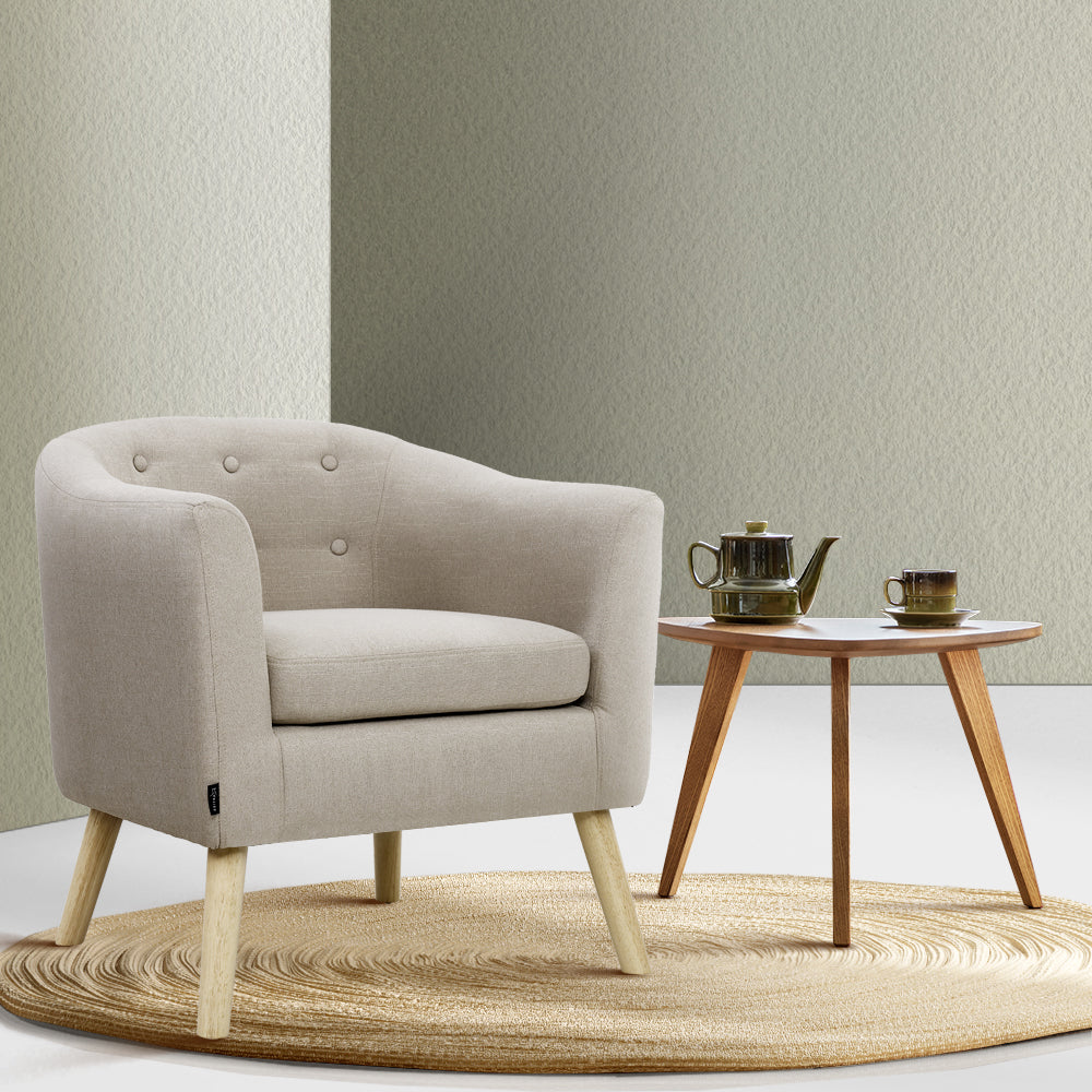 Armchair Tub Chair Single Accent Armchairs Sofa Lounge Fabric Beige