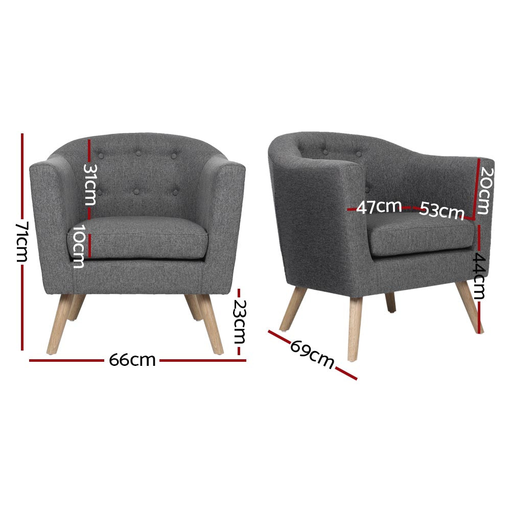 Armchair Tub Chair Single Accent Armchairs Sofa Lounge Fabric Grey