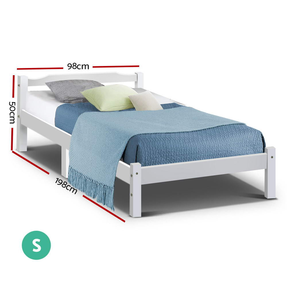 Bed Frame Single Size Wooden Mattress Base Timber Platform White