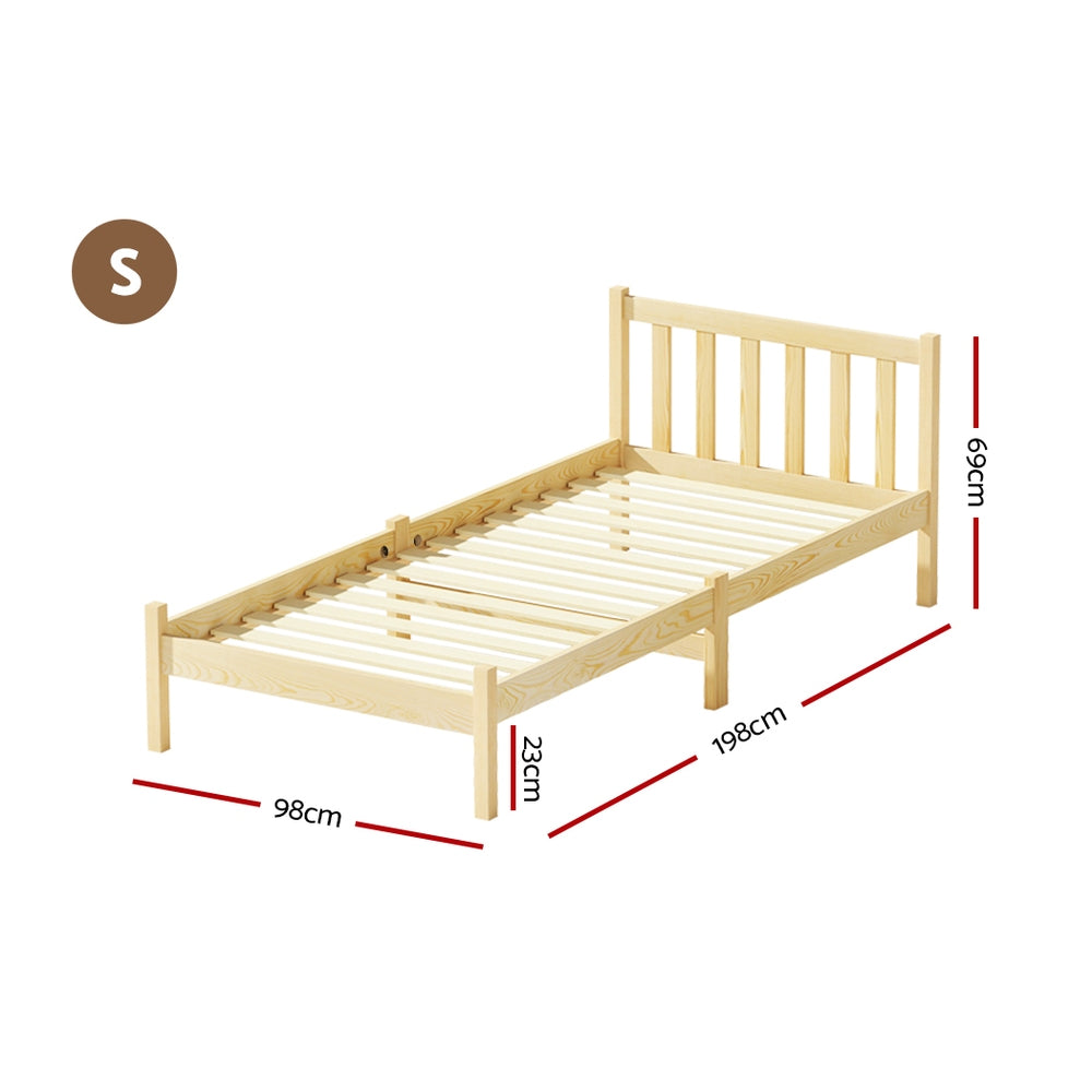 Bed Frame Wooden Single Size Pine Timber Mattress Base OAK