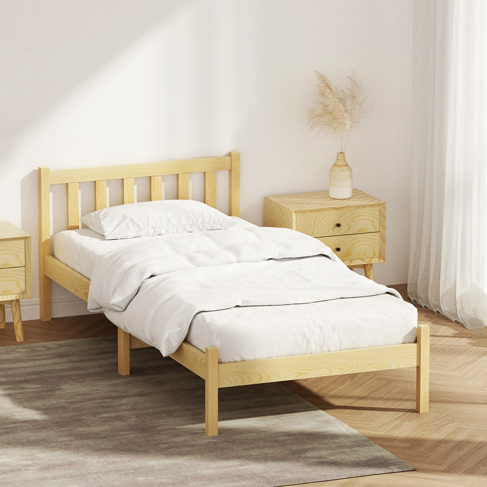 Bed Frame Wooden Single Size Pine Timber Mattress Base OAK