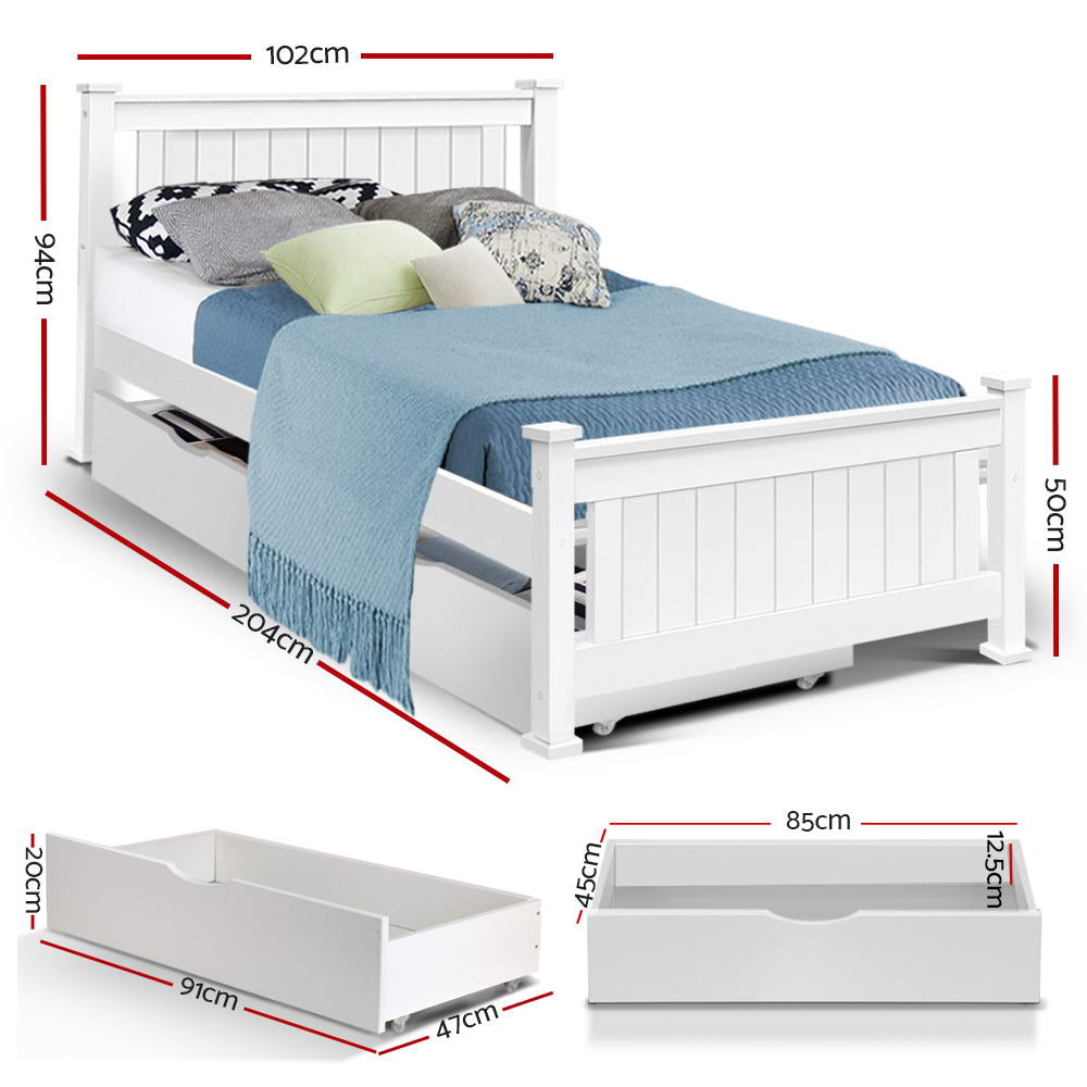 Wooden Bed Frame Timber Single Size Kids Adults Storage Drawers Base